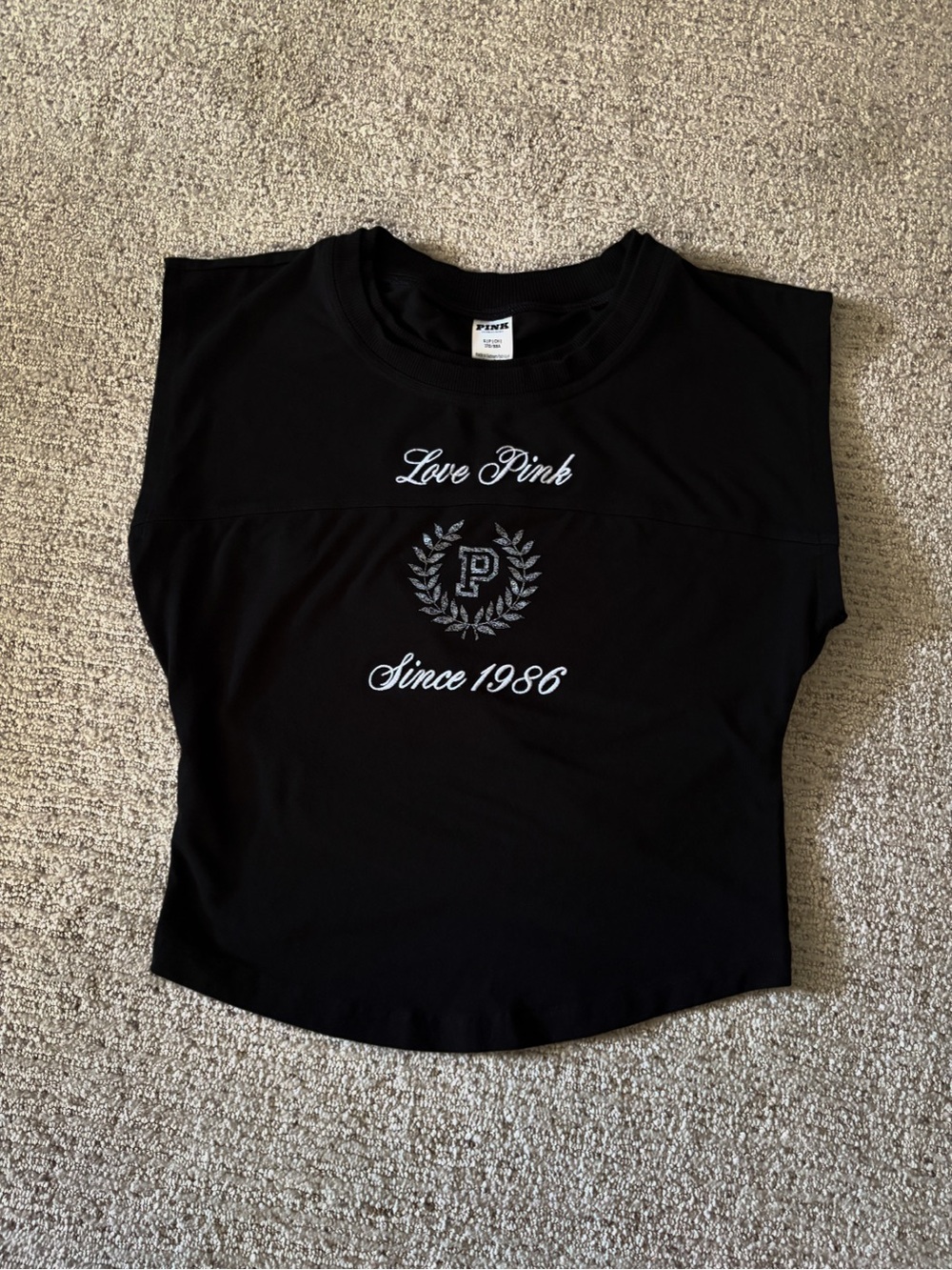 PINK Victoria's Secret Black Tank with White 'Love Pink' Embroidery